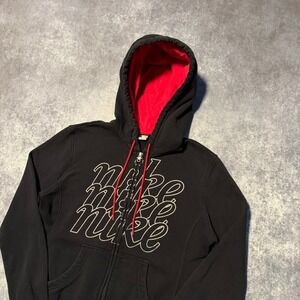 Vintage Y2K Nike Sportswear‎ Black Zip Up Hoodie Red Lined Women's Medium